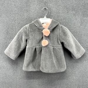 Baby Girl Fleece Coat Pompon Button Cute Bunny Ear Hooded Outwear Gray